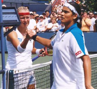 Eleni Daniilidou and Henrieta Nagyova (2002 US Open)