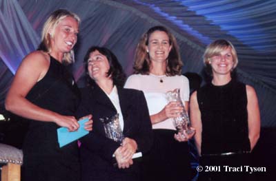 Lisa Dillman, Pam Shriver, Anke Huber, Barbara Schett (2001 WTA Awards Ceremony at Indian Wells)